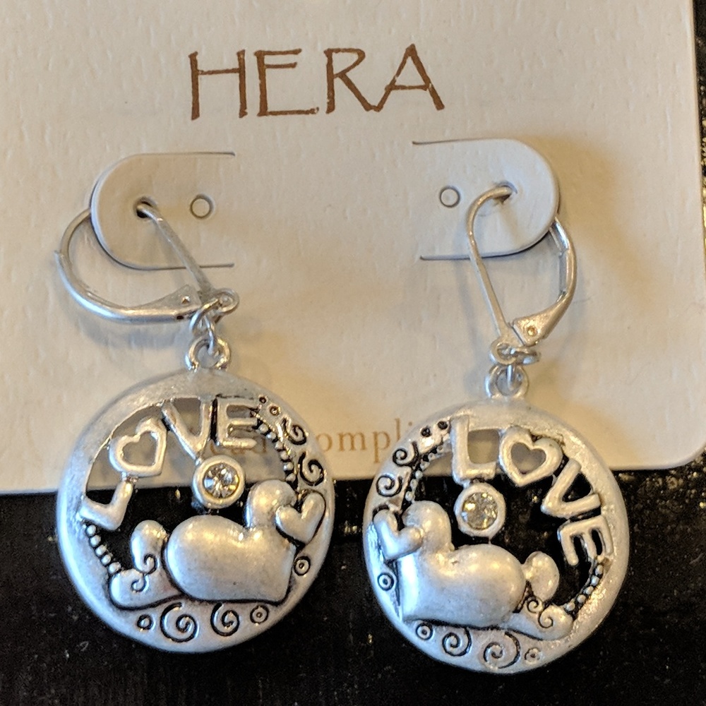 Round Silver Tone Love Earrings Hera Brand